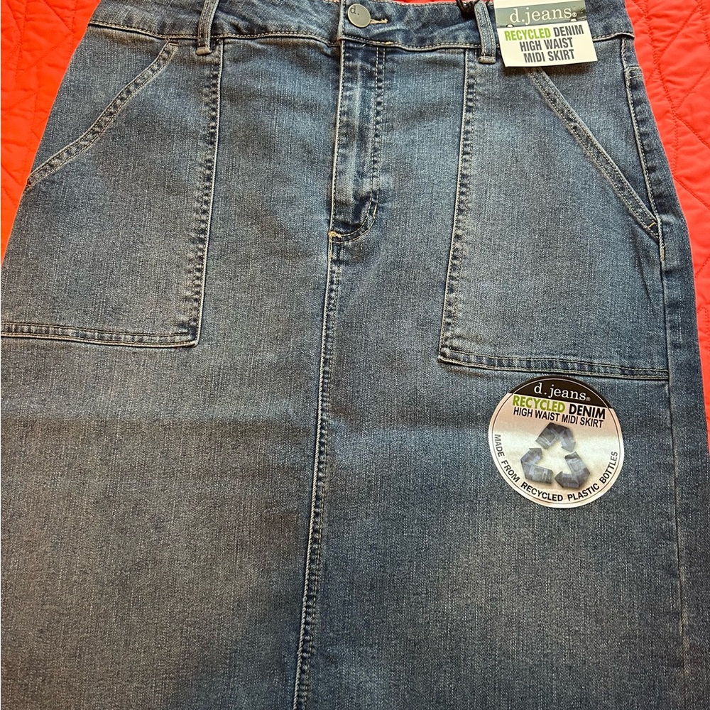 D. Jeans Recycled Denim High Waist Midi Skirt